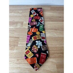 Vintage Pierre Balmain Silk Tie Pop Art Soda Can Picnic Retro 90s Novelty Black